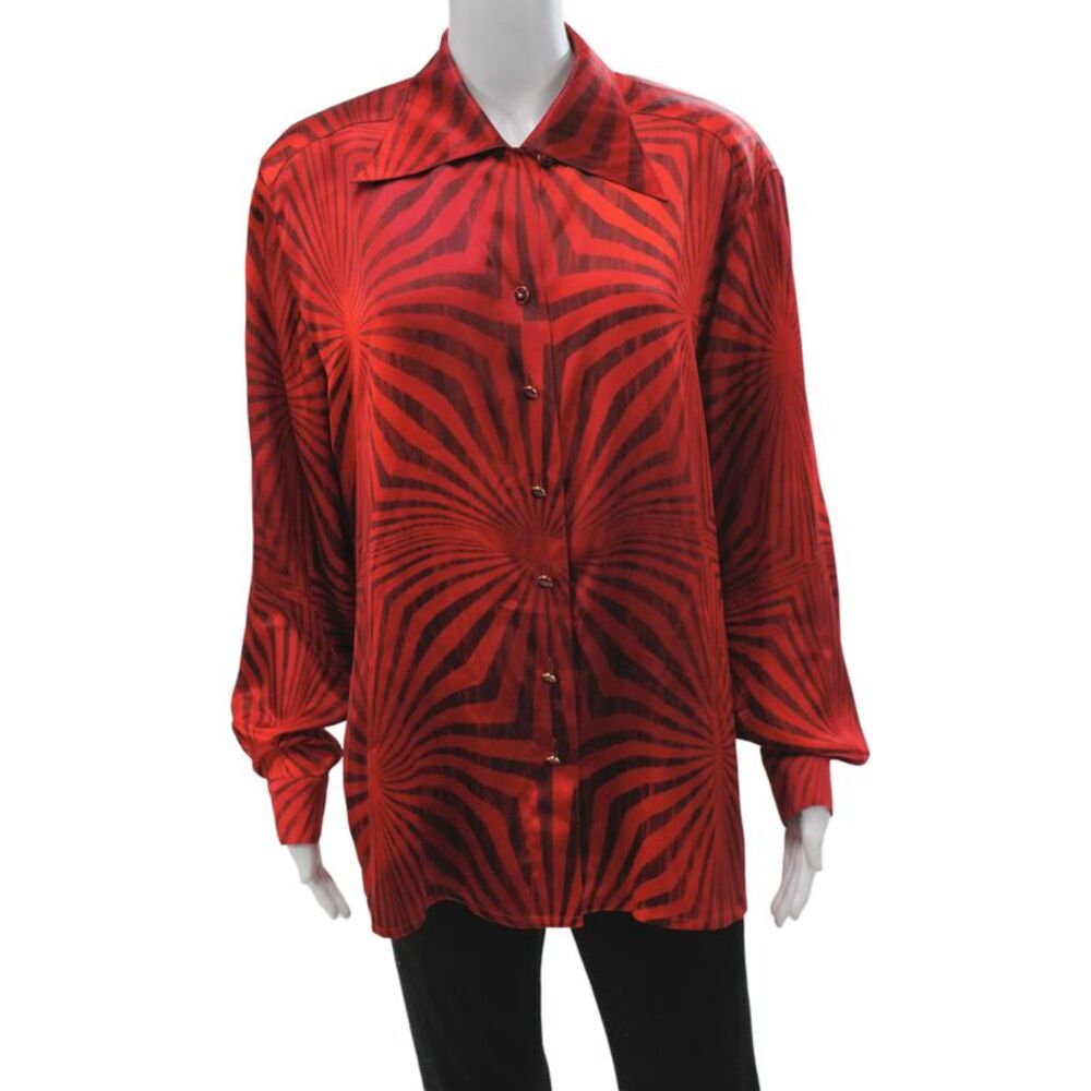 Escada Margaretha Ley Women Black Silk Tunic Collared Long Sleeve Size 44